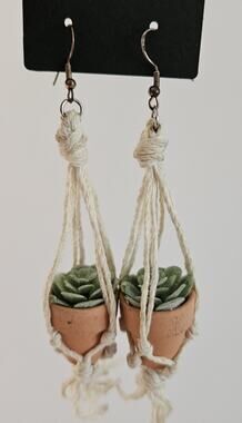 EARRINGS Succulent Hanging Plant miniature Macrame lightweight / GARDENING Lover